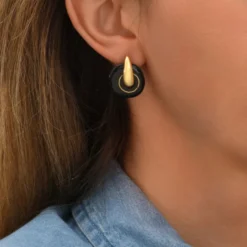 Outlet Masseria round pierced stud earrings - black Percées / Tiges