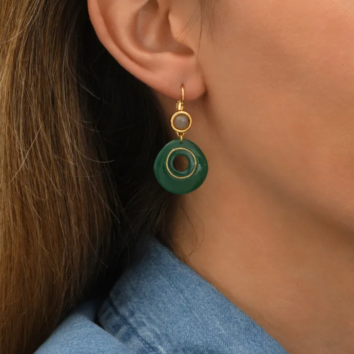New Masseria thin sleeper earrings - green Dormeuses