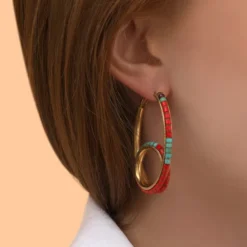 Outlet Ninon hoop earrings - turquoise and red Créoles