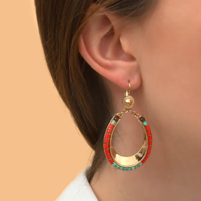 New Ninon sleeper earrings - turquoise and red Dormeuses