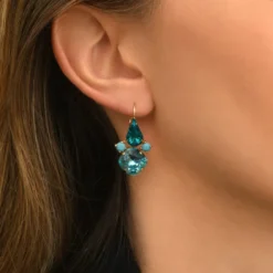 New Noémie rhinestone sleeper earrings - turquoise Dormeuses
