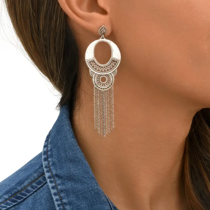 Discount Noor dangling sleeper earrings - silver Dormeuses|Longues / Pendantes
