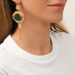 Best Noto dangling sleeper earrings - green Dormeuses|Longues / Pendantes