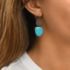 Online Noto dangling sleeper earrings - ruthenium turquoise Dormeuses|Longues / Pendantes