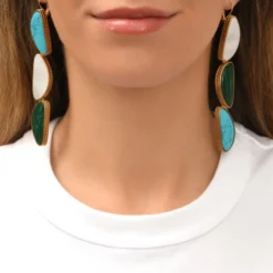 New Noto long sleeper earrings - green and turquoise Dormeuses
