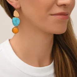 Hot Noto sleeper earrings - turquoise and orange Dormeuses