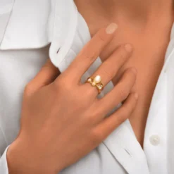 Sale Océane medium adjustable ring – white and rhinestones Bagues Ajustables
