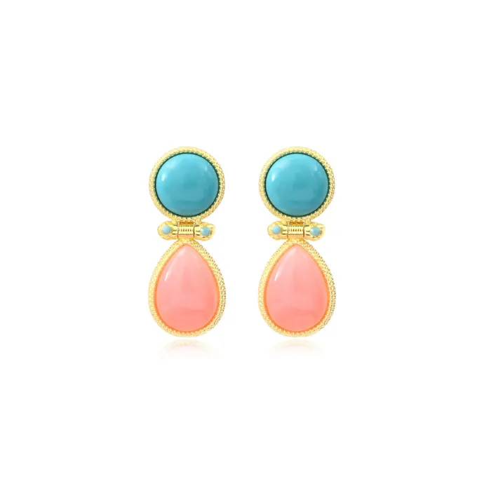 Océane pierced stud earrings – turquoise and pale pink Percées / Tiges