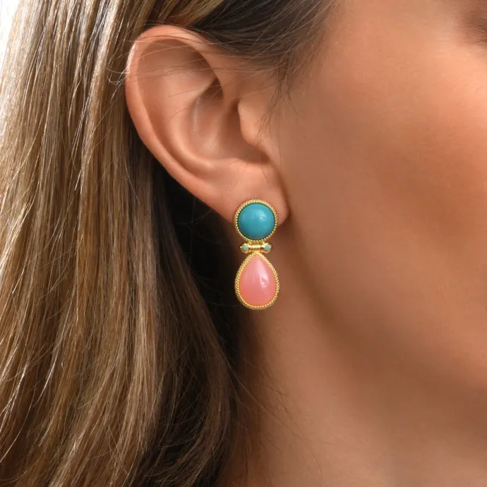 Océane pierced stud earrings – turquoise and pale pink Percées / Tiges