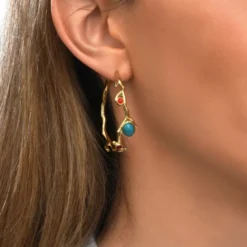 Best Oceane hoop earrings – turquoise and red Créoles