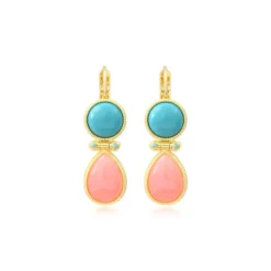 Hot Oceane sleeper earrings – turquoise and pale pink Dormeuses