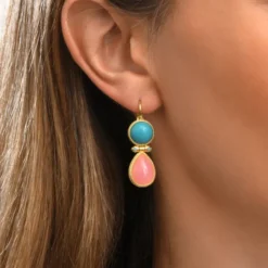 Hot Oceane sleeper earrings – turquoise and pale pink Dormeuses