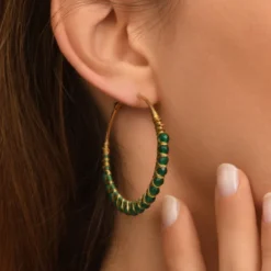 Clearance Panarea hoop earrings - green agate Créoles