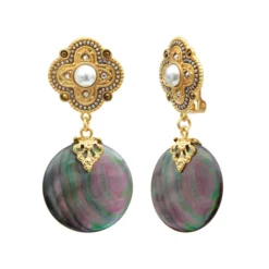 Sale Positano clip-on drop earrings - grey mother-of-pearl Clips|Longues / Pendantes