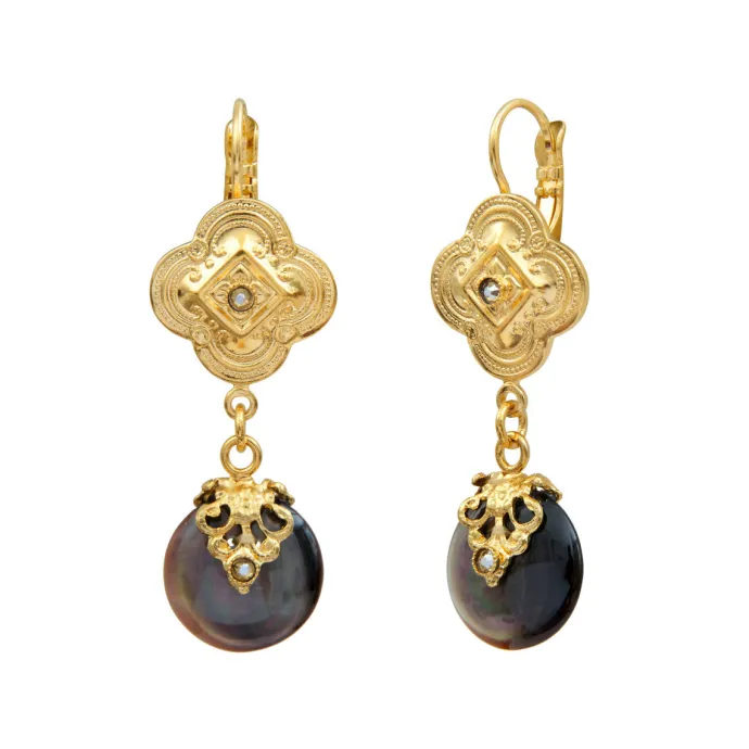Sale Positano drop sleeper earrings - grey mother-of-pearl Dormeuses|Longues / Pendantes