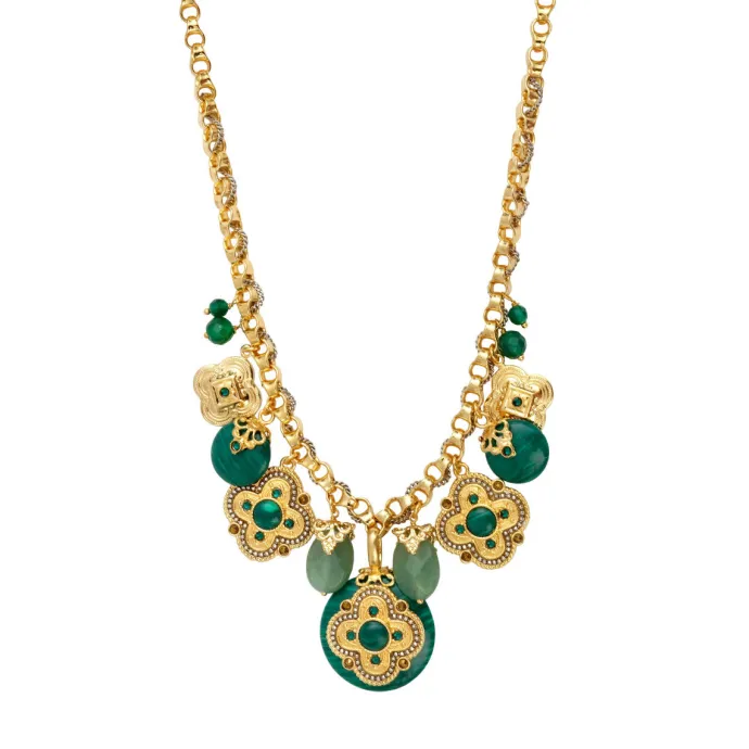 Positano medallion chain necklace - green Sautoirs & Colliers Longs|Pendentifs Et Médailles