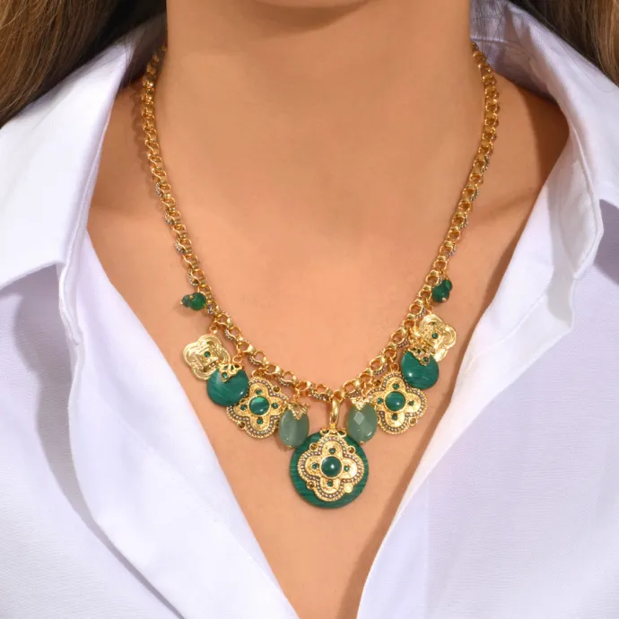 Positano medallion chain necklace - green Sautoirs & Colliers Longs|Pendentifs Et Médailles