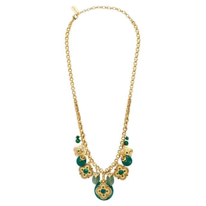 Positano medallion chain necklace - green Sautoirs & Colliers Longs|Pendentifs Et Médailles