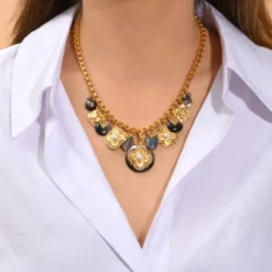 Online Positano medallion chain necklace - grey mother-of-pearl Sautoirs & Colliers Longs|Pendentifs Et Médailles