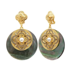 Outlet Positano round clip-on earrings - grey mother-of-pearl Clips