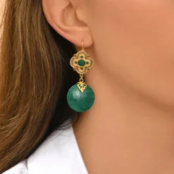 Sale Positano thin dangling sleeper earrings - green Dormeuses|Longues / Pendantes