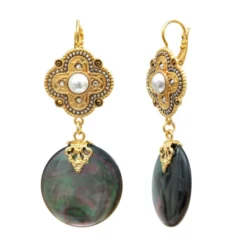 Sale Positano thin dangling sleeper earrings - grey mother-of-pearl Dormeuses|Longues / Pendantes