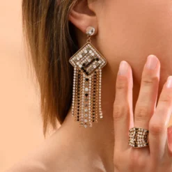 Discount Precious Black Pierced Stud Drop Earrings Percées / Tiges|Longues / Pendantes
