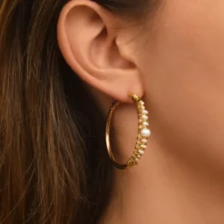 Online Salina hoop earrings - white pearl Créoles