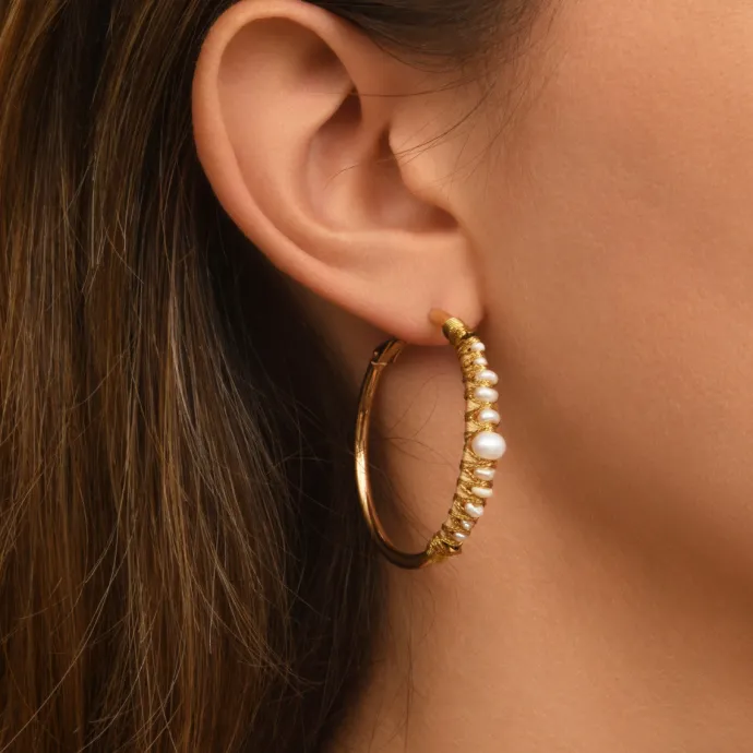 Online Salina hoop earrings - white pearl Créoles