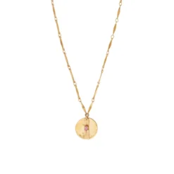 Clearance Sun pendant necklace in hammered metal with crystal - pink Pendentifs Et Médailles