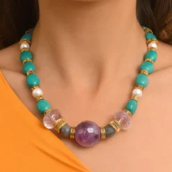 Discount Tiki adjustable necklace - turquoise Colliers XXL
