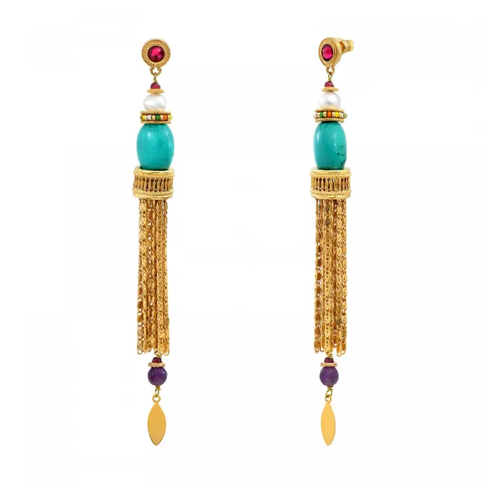 Hot Tiki dangle stud earrings - turquoise Percées / Tiges|Longues / Pendantes