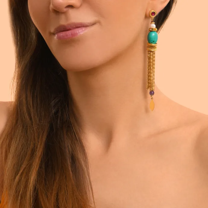 Hot Tiki dangle stud earrings - turquoise Percées / Tiges|Longues / Pendantes
