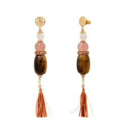 Discount Tiki long pierced stud earrings - terracotta pink Percées / Tiges