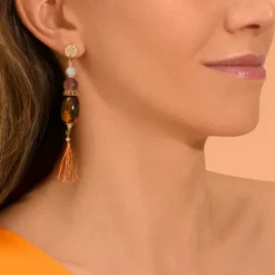 Discount Tiki long pierced stud earrings - terracotta pink Percées / Tiges