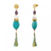 Best Tiki long stud earrings for pierced ears - turquoise Percées / Tiges