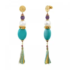 Best Tiki long stud earrings for pierced ears - turquoise Percées / Tiges