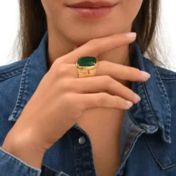 Wide adjustable rectangular Byzance ring – green Bagues Ajustables|Bagues Grandes Tailles